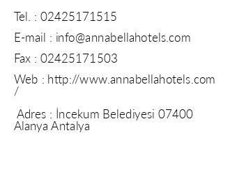 Annabella Diamond Hotel Spa iletiim bilgileri